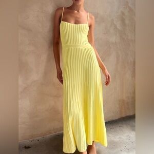 Commense Square Neck Knit Dress Ribbed Yellow Sleeveless Long Dress SZ L NEW